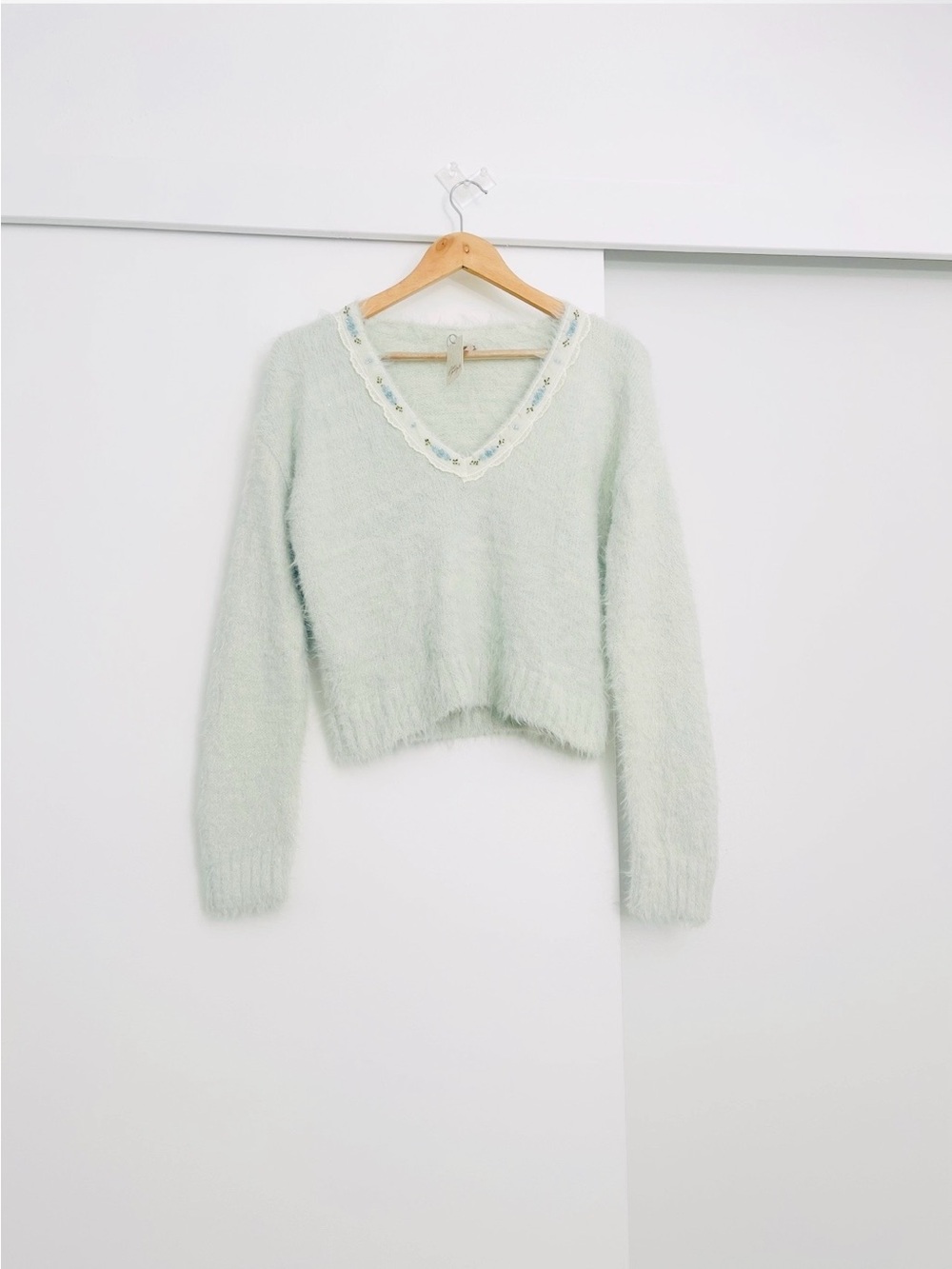 NWT Free People Snow Angel Pullover Sweater W Sequins Beaded Collar Size Small